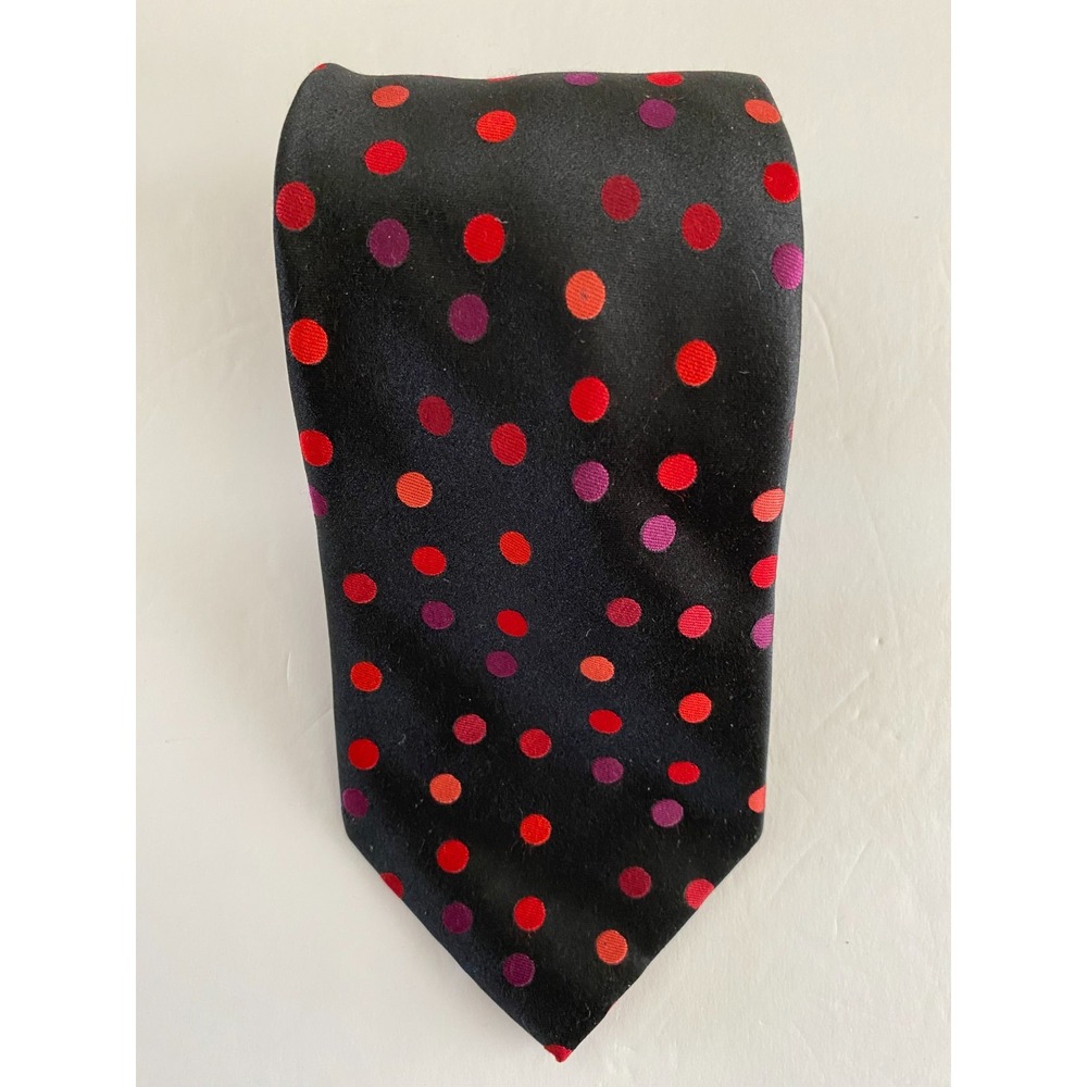 Sean John Mens 100% Silk Tie Black Red Purple Polka Dot Classic Necktie #77